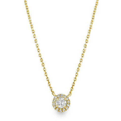 0.40ct Lab Diamond Halo Necklace in 9K Yellow Gold G/Vs
